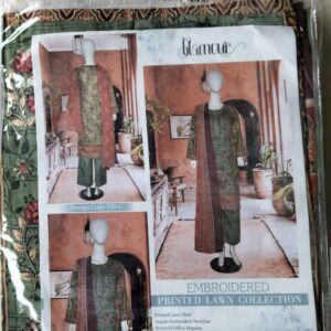 Glamour 3 Piece Lawn Suits – Printed Lawn Shirt, Sequin Embroidery Neckline, Printed Chiffon Dupatta & Dyed Trouser