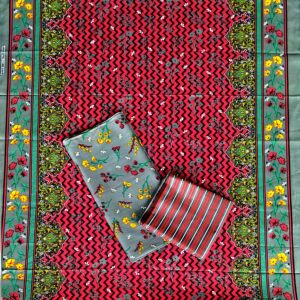 LAKHANI GRAY RED 3 Piece Ladies Suit–Printed Shirt- Printed Trouser- Printed Dupatta – Elegant Summer Wear