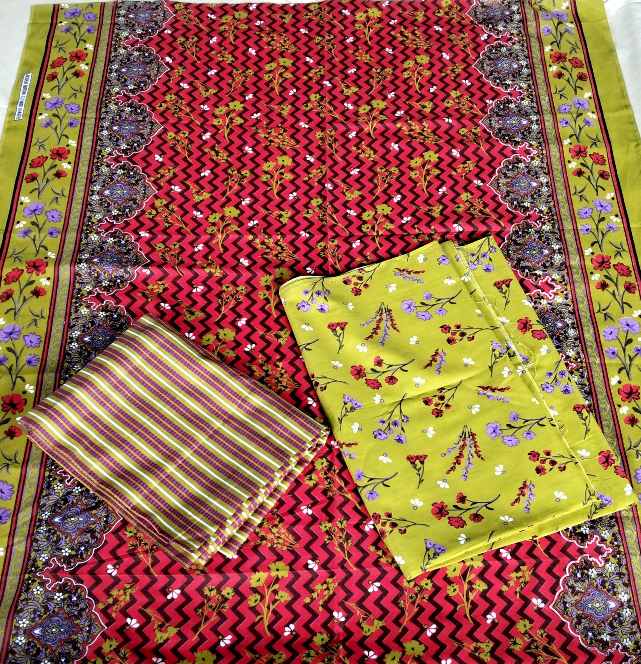 LAKHANI MENDI GREEN RED 3 Piece Ladies Suit