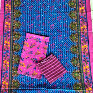 LAKHANI PINK BLUE 3 Piece Ladies Suit–Printed Shirt- Printed Trouser- Printed Dupatta – Elegant Summer Wear